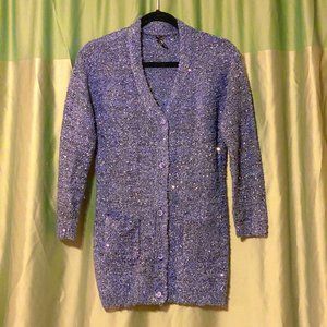 Lapis, Buttoned down blue sequins cardigan sweater with pockets, size S